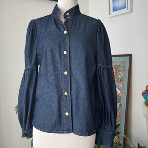 SHEIN Denim Long Sleeved Top Nero Collar Ruched shoulder 4 6